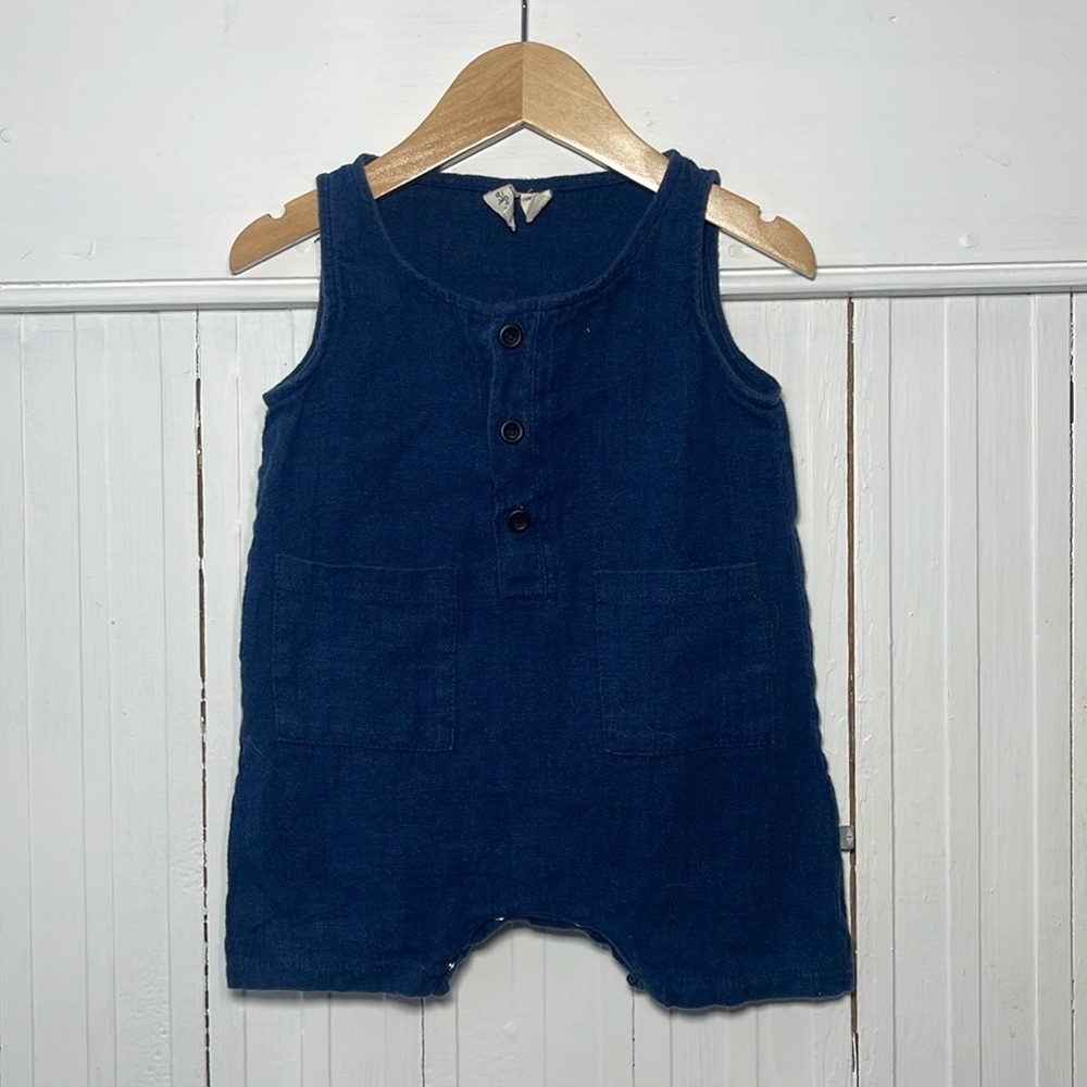 KYTE BABY Boys Navy Linen Cotton Blend Romper